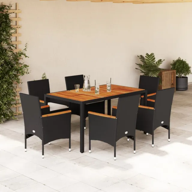 vidaXL 7-delige Tuinset met kussens poly rattan en acaciahout zwart, foto 2