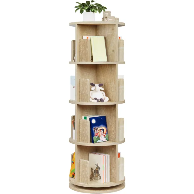 Seastone Roterende boekenkast - Staand rek - 360 Graden - Opbergrek voor kinderen en volwassenen - Multifunctioneel boekenrek Eik