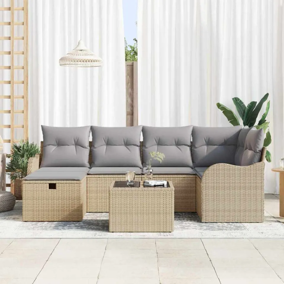 vidaXL Tuin Sofa Set 7 st Poly riet beige, foto 3