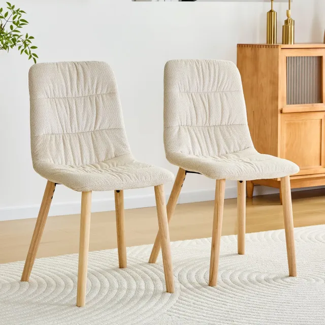 DESMIU Eetkamerstoel 88 Cm – Set Van 2 – Comfortabel Met Gestikte Zitting En Rugleuning – Voor Eetkamer En Keuken – Stof Wit