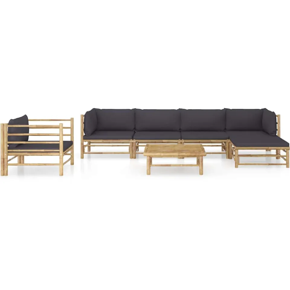vidaXL 7-delige Loungeset met donkergrijze kussens bamboe grijs, foto 2