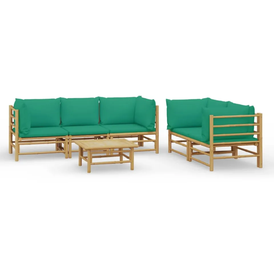 vidaXL 6-delige Loungeset met kussens bamboe groen Bruin