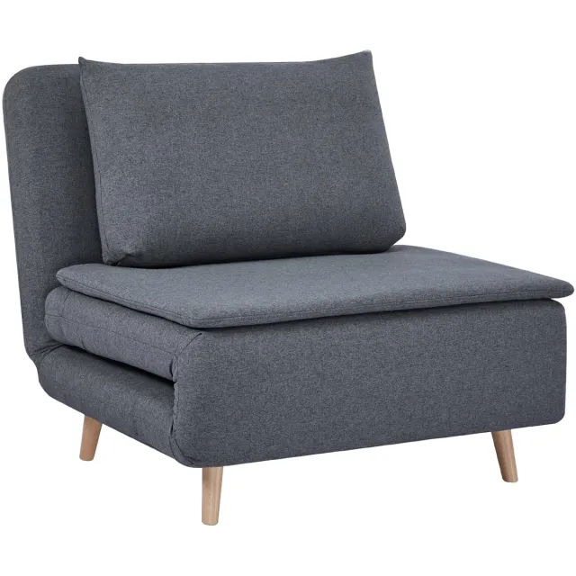 Homona 3-in-1 slaapfauteuil - Met 3 standen verstelbare rugleuning en kussen - Linnenlook en beukenhouten poten - 95 x 90 x 80 cm - Grijs