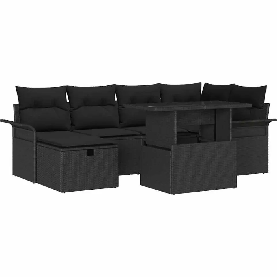 vidaXL Tuin Sofa Set 7 st Zwart poly rattan