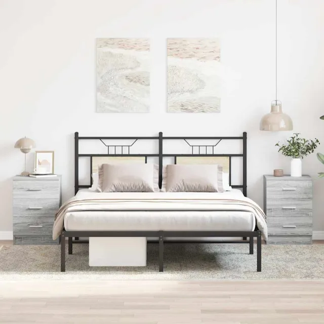 vidaXL Nachtkastjes 2 st 38x35x56 cm bewerkt hout grijs sonoma eiken, foto 2