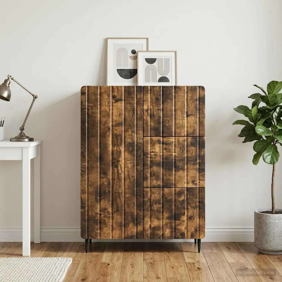 vidaXL Dressoir Gerookt eiken 66 x 34,5 x 92 cm Bewerkt hout, foto 3