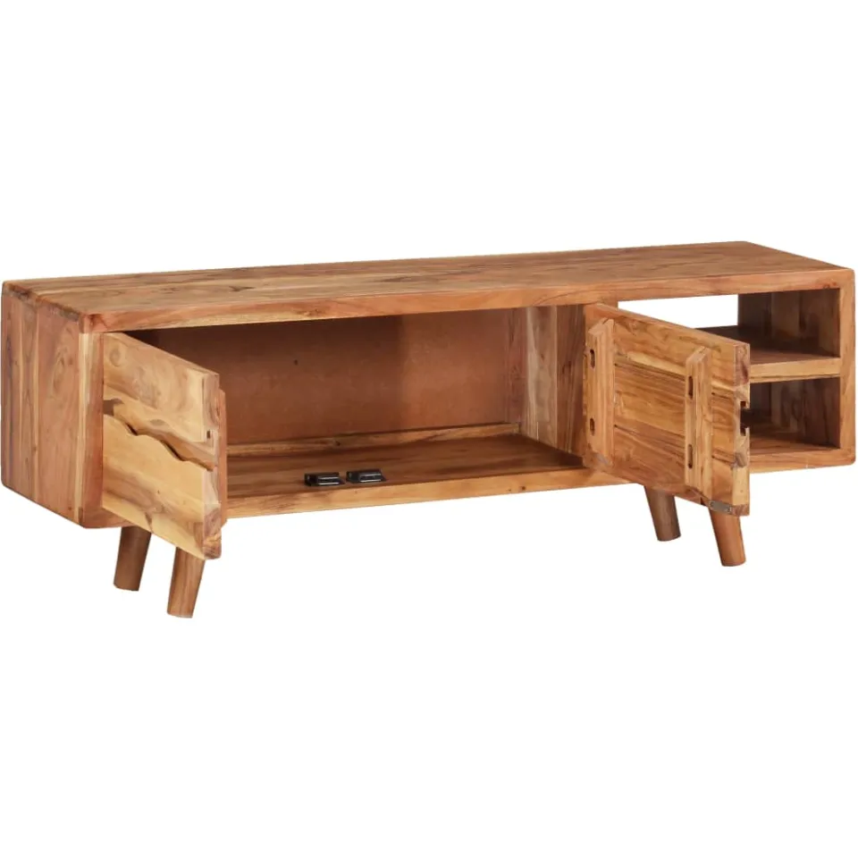 vidaXL Tv-meubel met bewerkte deuren 117x30x40 cm massief acaciahout bruin, foto 3