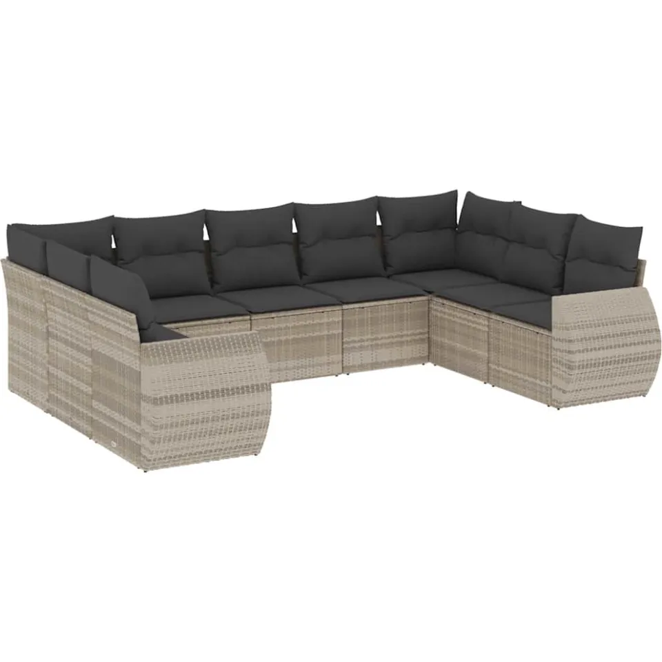 vidaXL 9-delige Loungeset met kussens poly rattan lichtgrijs grijs, foto 3