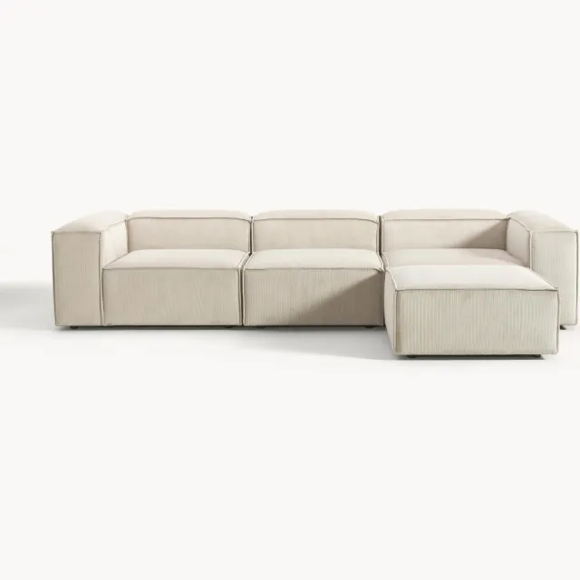 Westwing Collection Modulaire bank Lennon (4-zits) van corduroy met poef (links/rechts) beige
