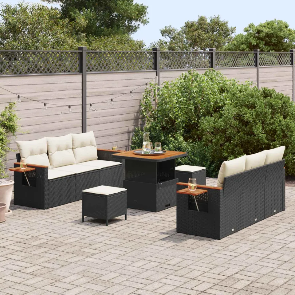 vidaXL Tuin Sofa Set Zwart poly rattan, foto 3
