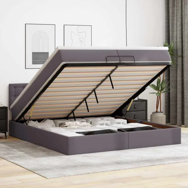 vidaXL Ottoman bed met matrassen 200x200cm kunstleer grijs