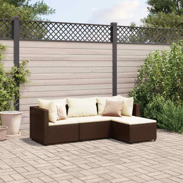 vidaXL 4-delige Loungeset met kussens poly rattan bruin, foto 2