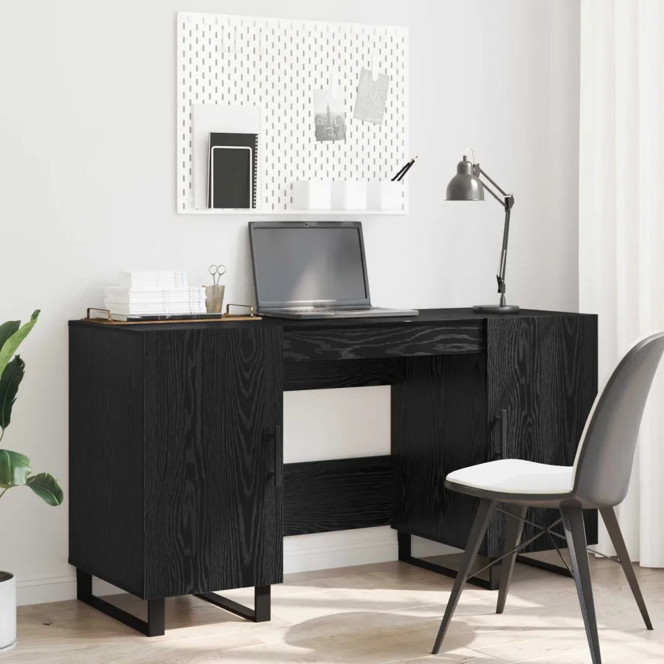 vidaXL Bureau Zwart eiken Bewerkt hout 140 x 50 x 75 cm, foto 4