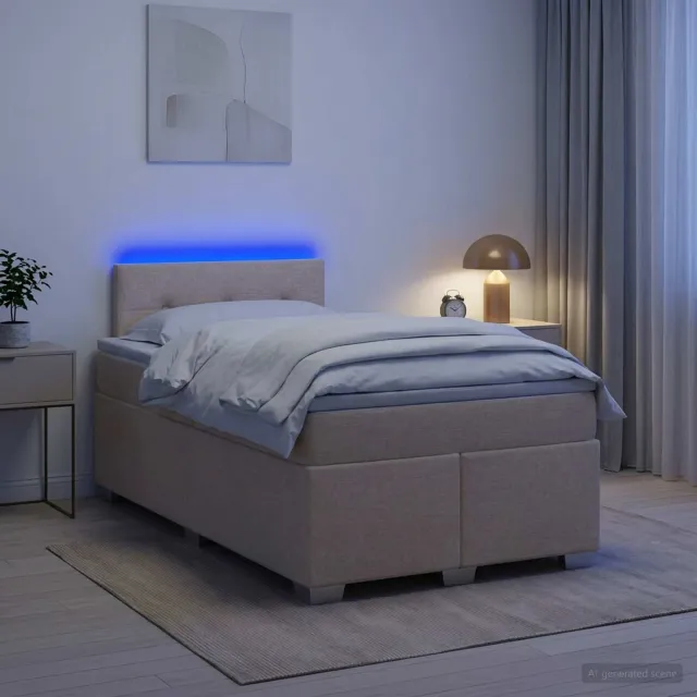 vidaXL Boxspring Bed met Matras en LED Crèmekleurig 120 x 200 cm Stof