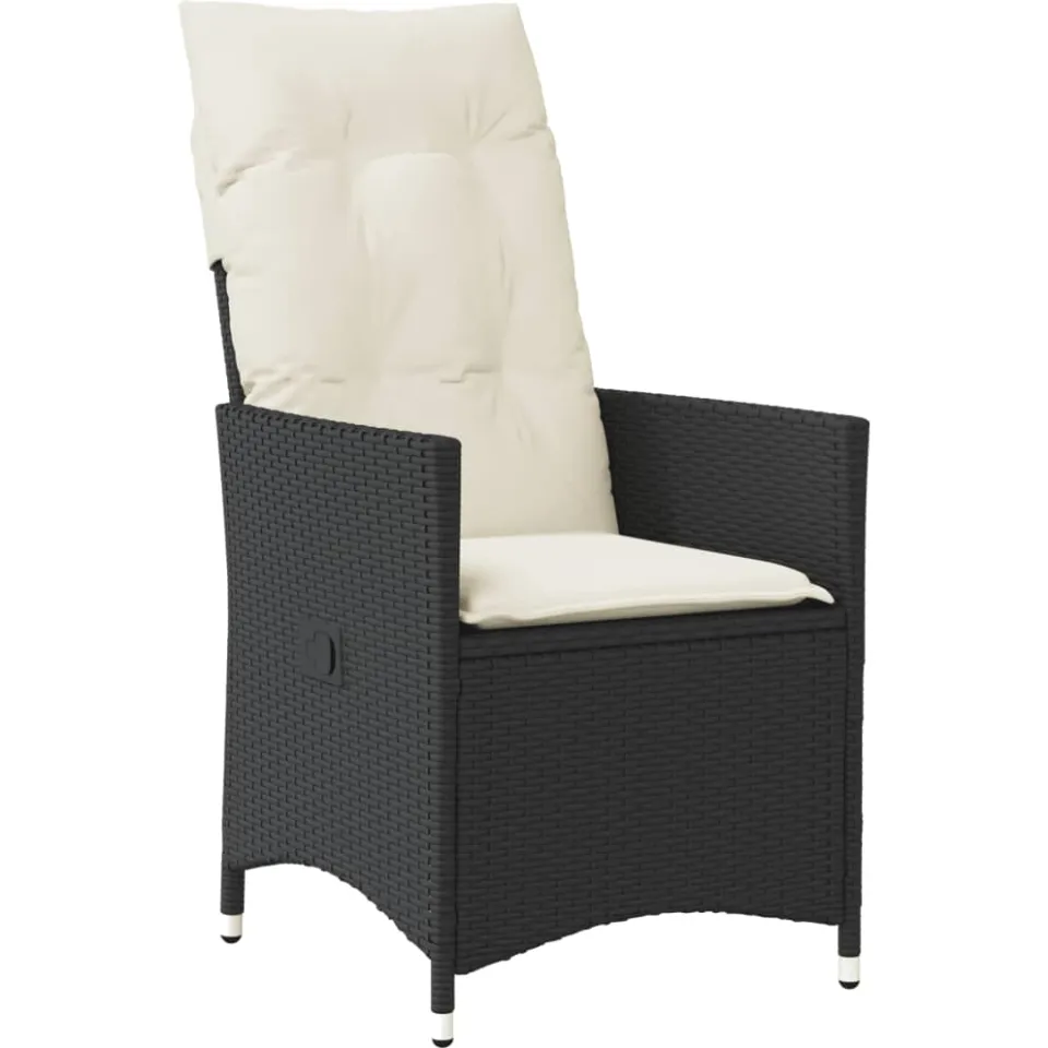 vidaXL 3-delige Bistroset met kussens poly rattan en acaciahout zwart