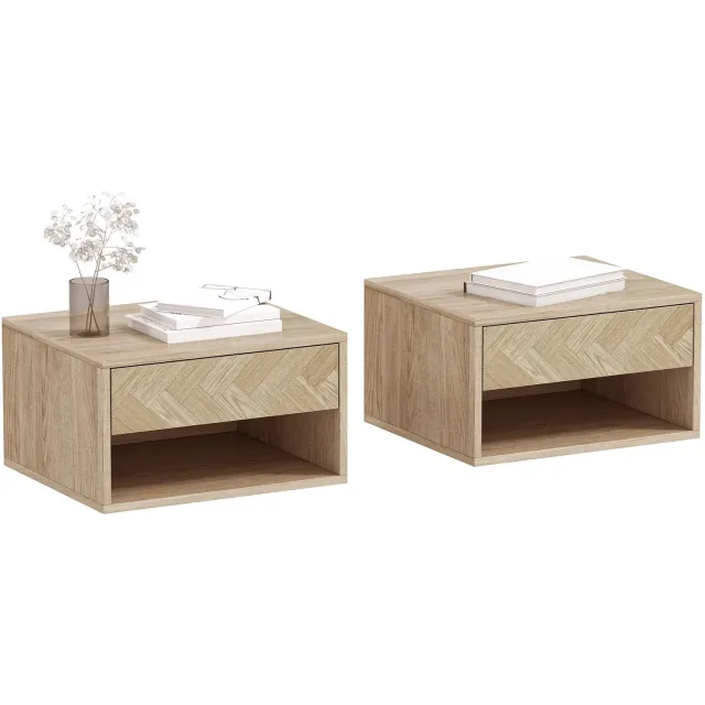 Gudalio Nachtkastje - Set van 2 - Kast - Nachttafel - Zwevend - Wandmontage - Open vak - Lade - 21 x 37 x 32 cm - Modern - Bruin