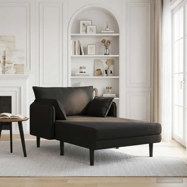 vidaXL Grote chaise longue Zwart Bouclé
