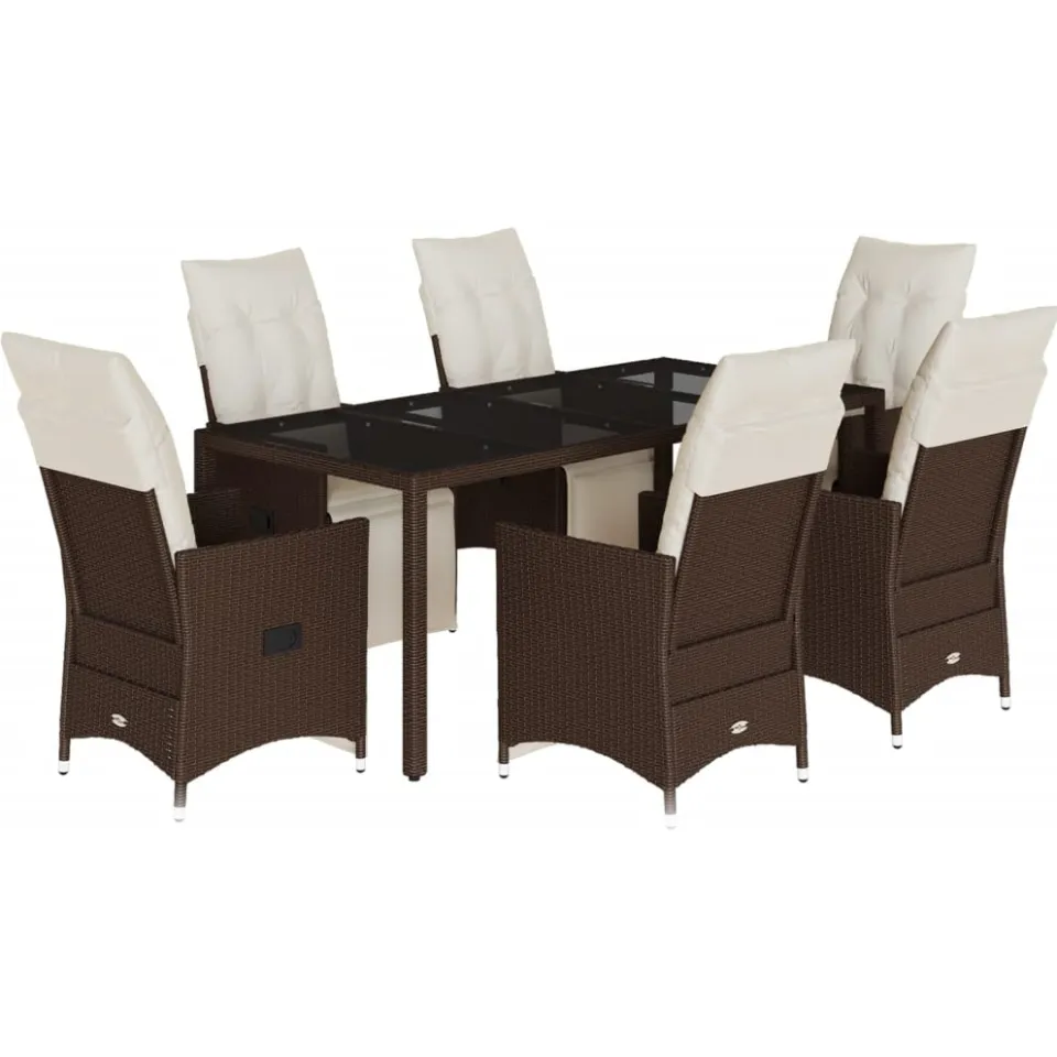 vidaXL 7-delige Bistroset met kussens poly rattan bruin
