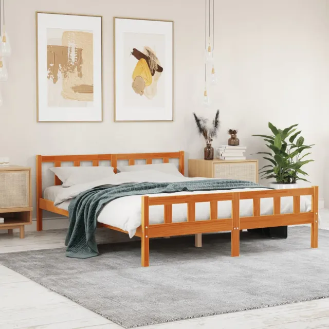 vidaXL Bedframe zonder matras massief grenenhout wasbruin 150x200 cm