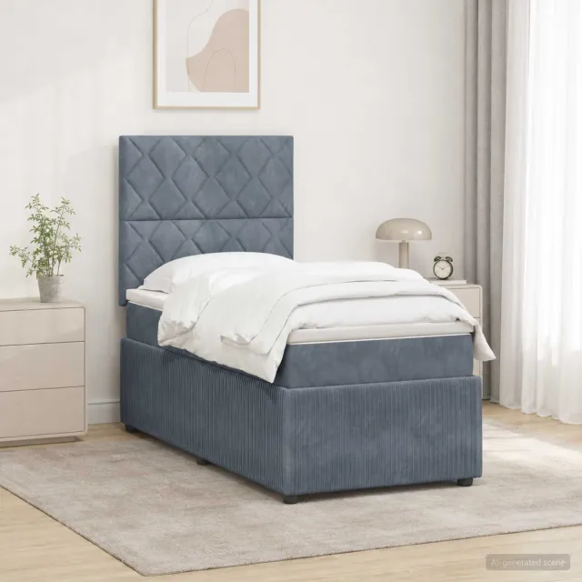vidaXL LED Boxspring Bed met Matras Donkergrijs 100 x 200 cm Fluweel