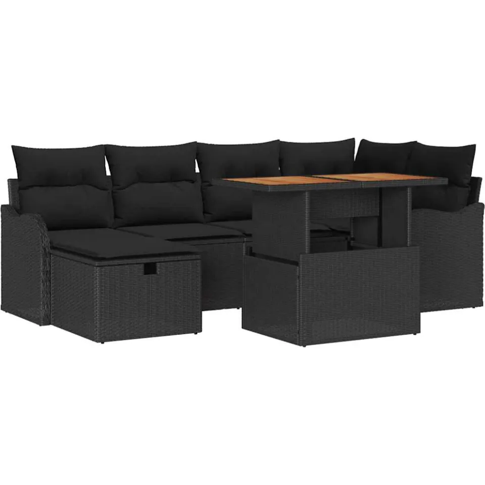 vidaXL Tuin Sofa Set 7 st Zwart poly rattan