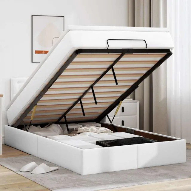 vidaXL Ottoman bed met matras 120x200cm kunstleer wit
