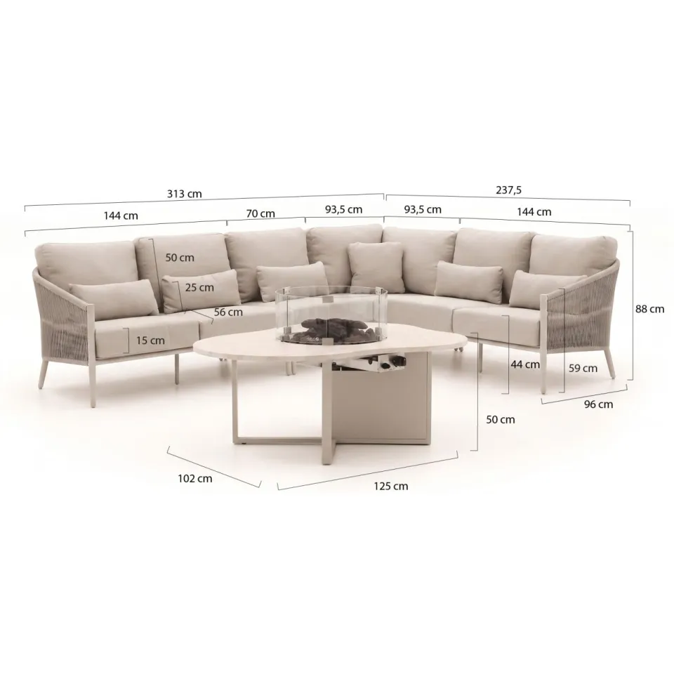 Bellagio tuinmeubelen Bellagio Mineo/Cosiloft Novi hoek loungeset met vuurtafel 5-delig taupe, foto 2