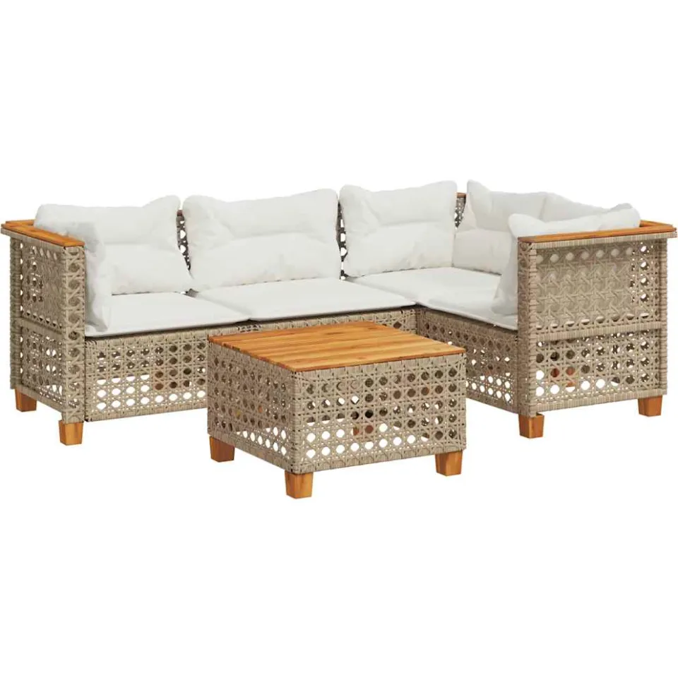 vidaXL 5-delige Loungeset met kussens poly rattan beige, foto 3