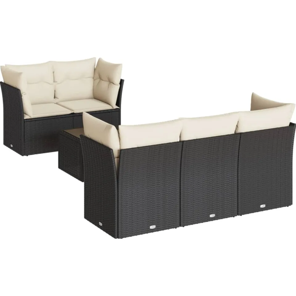 vidaXL 6-delige Loungeset met kussens poly rattan zwart