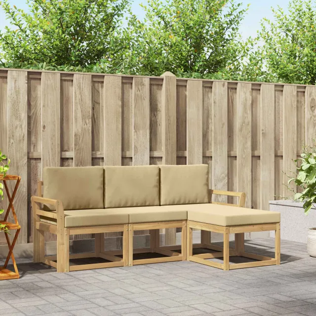 vidaXL Buiten bankenset 4 st Wit en Beige 194 x 122.5 x 73 cm