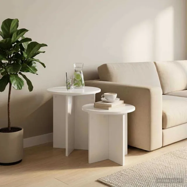 vidaXL Bijzettafelset 2 st Hoogglans Wit Ø 45 x 45 cm