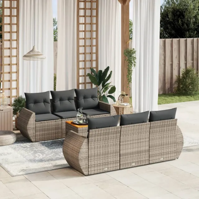 vidaXL 7-delige Loungeset met kussens poly rattan grijs, foto 2