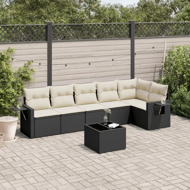 vidaXL 7-delige Loungeset met kussens poly rattan zwart, foto 2