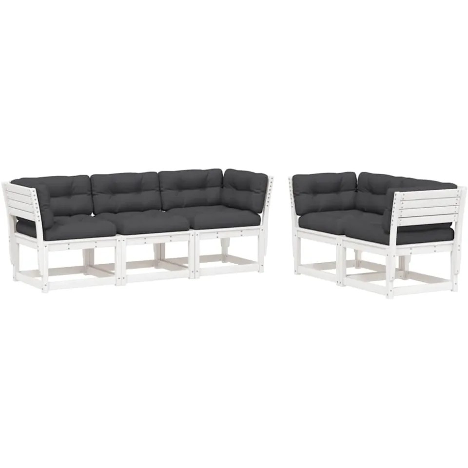 vidaXL 5-delige Loungeset met kussens massief grenenhout wit, foto 3