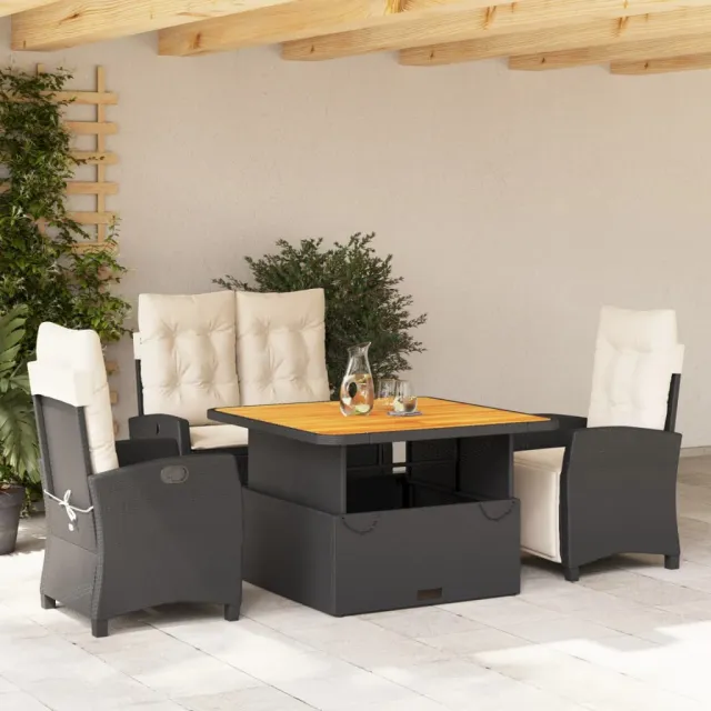 vidaXL 4-delige Tuinset met kussens poly rattan zwart, foto 2