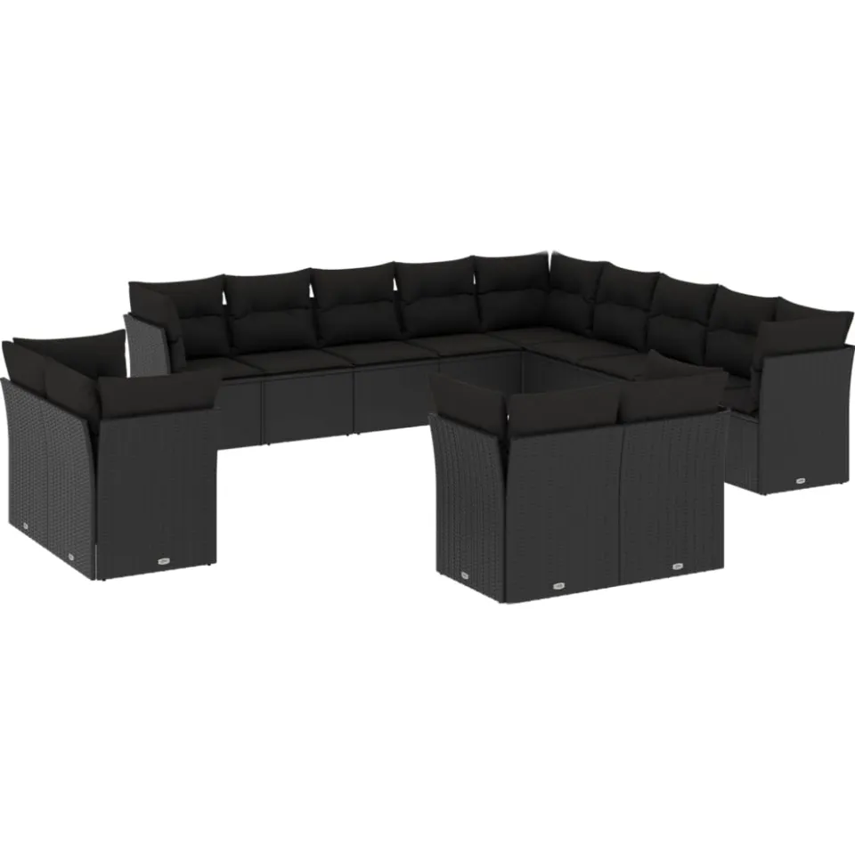 vidaXL 13-delige Loungeset met kussens poly rattan zwart, foto 3