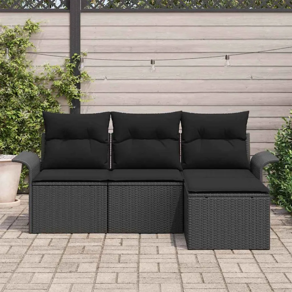 vidaXL Tuin Sofa Set 4 st Zwart poly rattan, foto 3