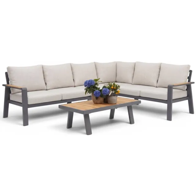 Belito Lotte Loungeset Hoekbank Nr. 1 | Antraciet Aluminium | 288 x 220 cm | 6-persoons | Lichte Kussens