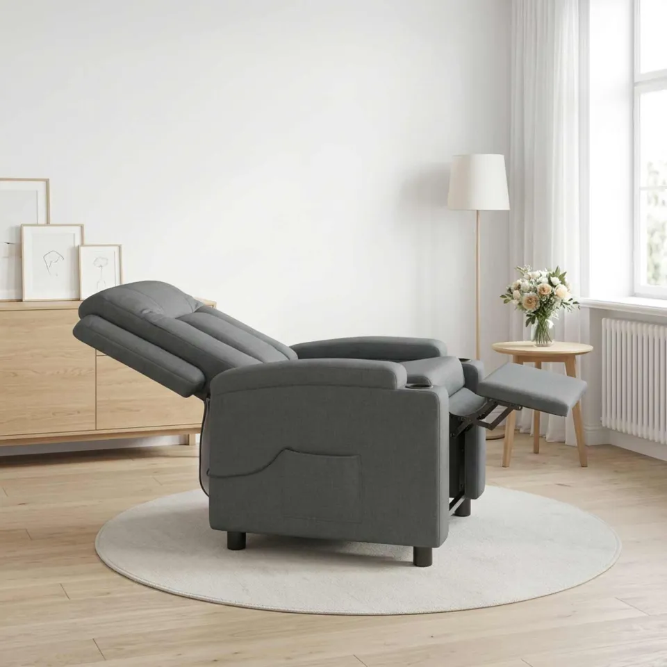 vidaXL Massage-relaxstoel Donkergrijs 75 x 95 x 100 cm Stof, foto 4