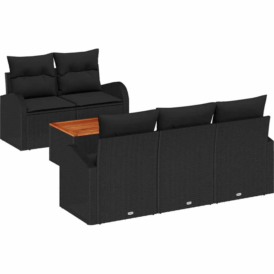 vidaXL Tuinbankenset 6 st Zwart poly rattan