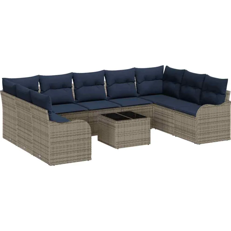 vidaXL Tuin Sofa Set 10 st Grijs poly rattan, foto 4