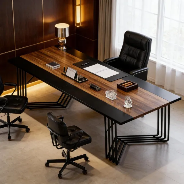 MODFU Rechthoekige Tafel - Conferentietafel - Industrieel - Zwart - Rustiek Bruin