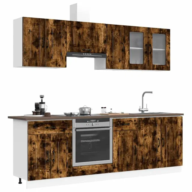vidaXL 8-delige Keukenkastenset Kalmar bewerkt hout gerookt eiken Bruin