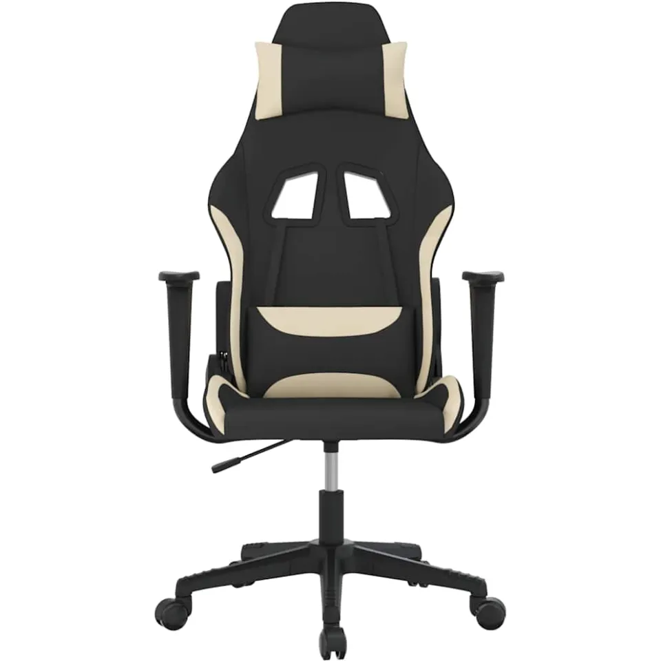 vidaXL Massage gamestoel stof zwart en crèmekleurig