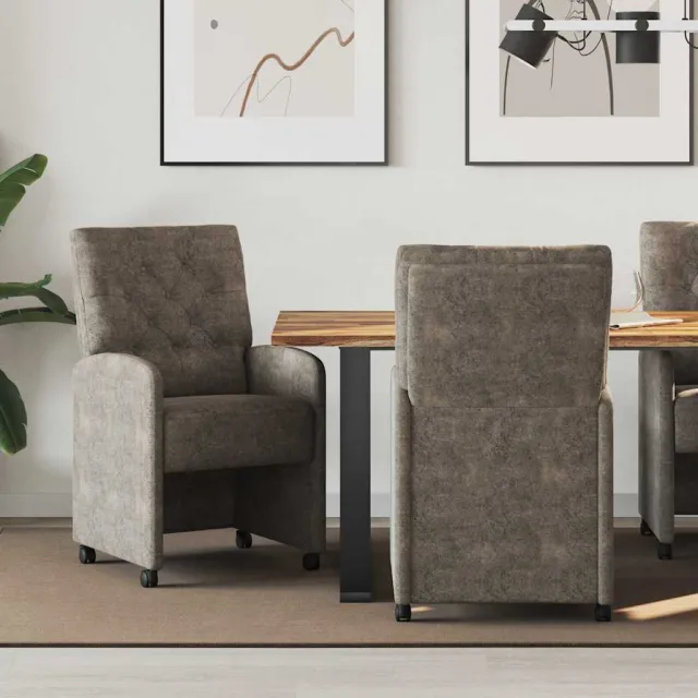 vidaXL Eetkamerstoelen met Wieltjes 2 st Nep Suede Leer Donkergrijs