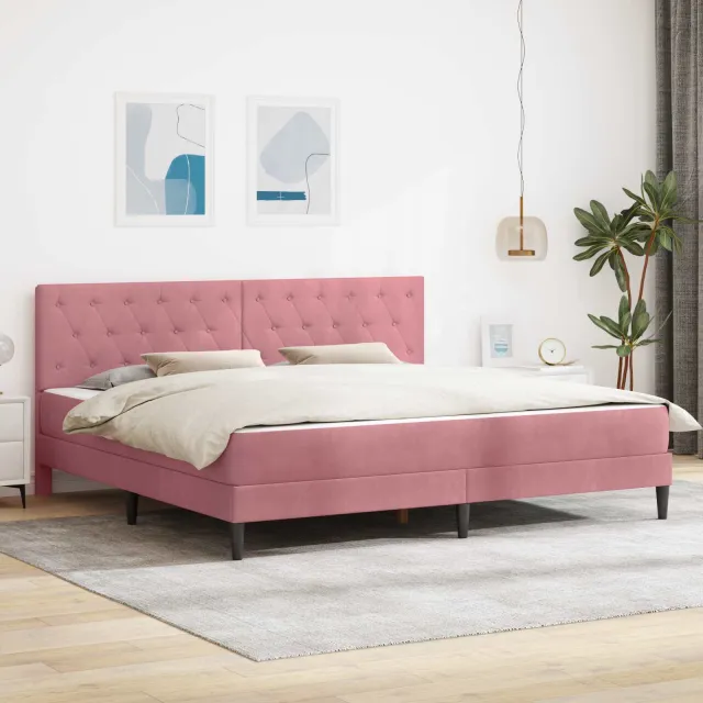 vidaXL Bedframe met matras Roze 200 x 200 cm fluweel