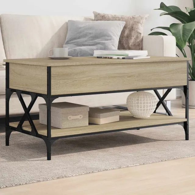 vidaXL Salontafel 100x50x50 cm bewerkt hout en metaal sonoma eiken, foto 2