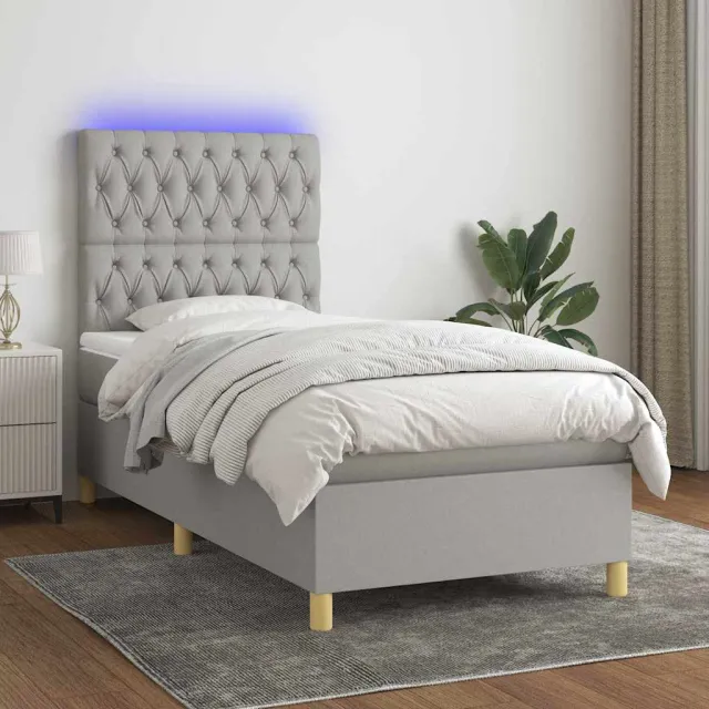 vidaXL Boxspring met matras en LED stof lichtgrijs 100x200 cm grijs