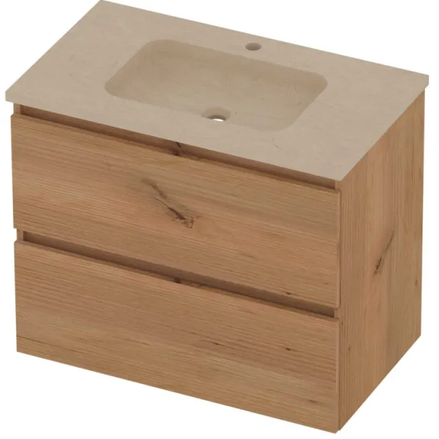 Basic-Line Rocky 46 Badmeubelset Hardsteen 1 Kraangat Greeploos 80x46x62 cm Whisky Oak Sand Stone Beige