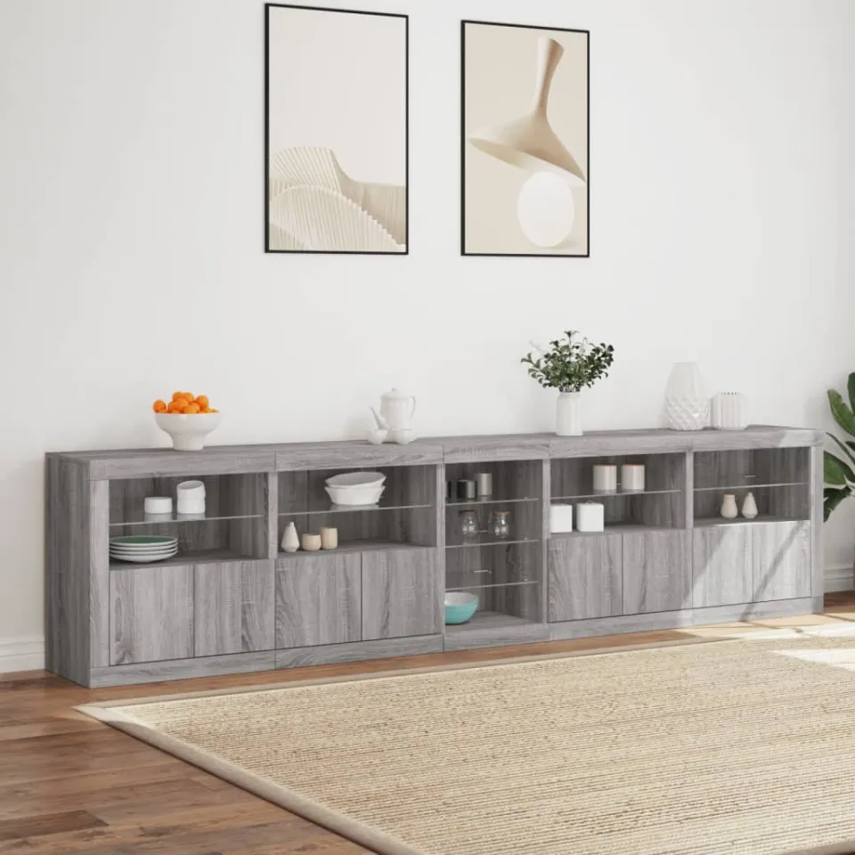 vidaXL Dressoir met LED-verlichting 283x37x67 cm grijs sonoma eiken, foto 4